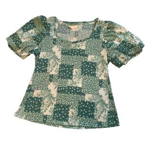 Cute LC Lauren Conrad Patchwork Floral Short Sleeve Blouse, Medium